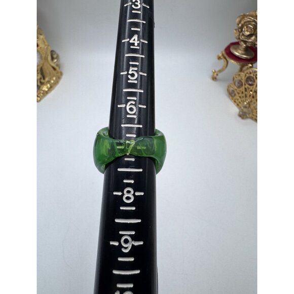 Bohemian Art Abstract Green And Red Watermelon Hand Blown Glass Bling Ring sz 7 - Picture 5 of 9